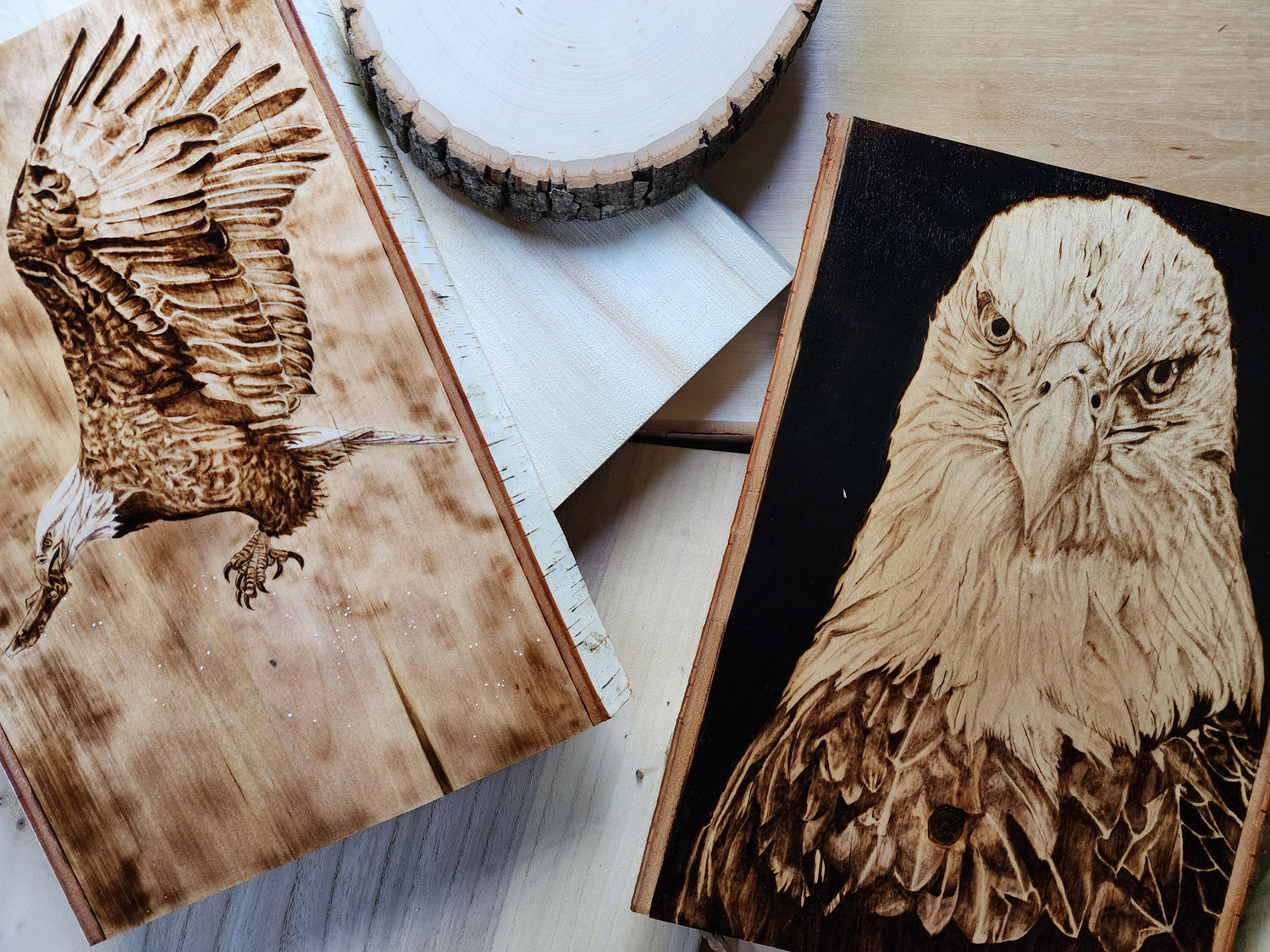 a flat lay of burnt blessings wood burned art