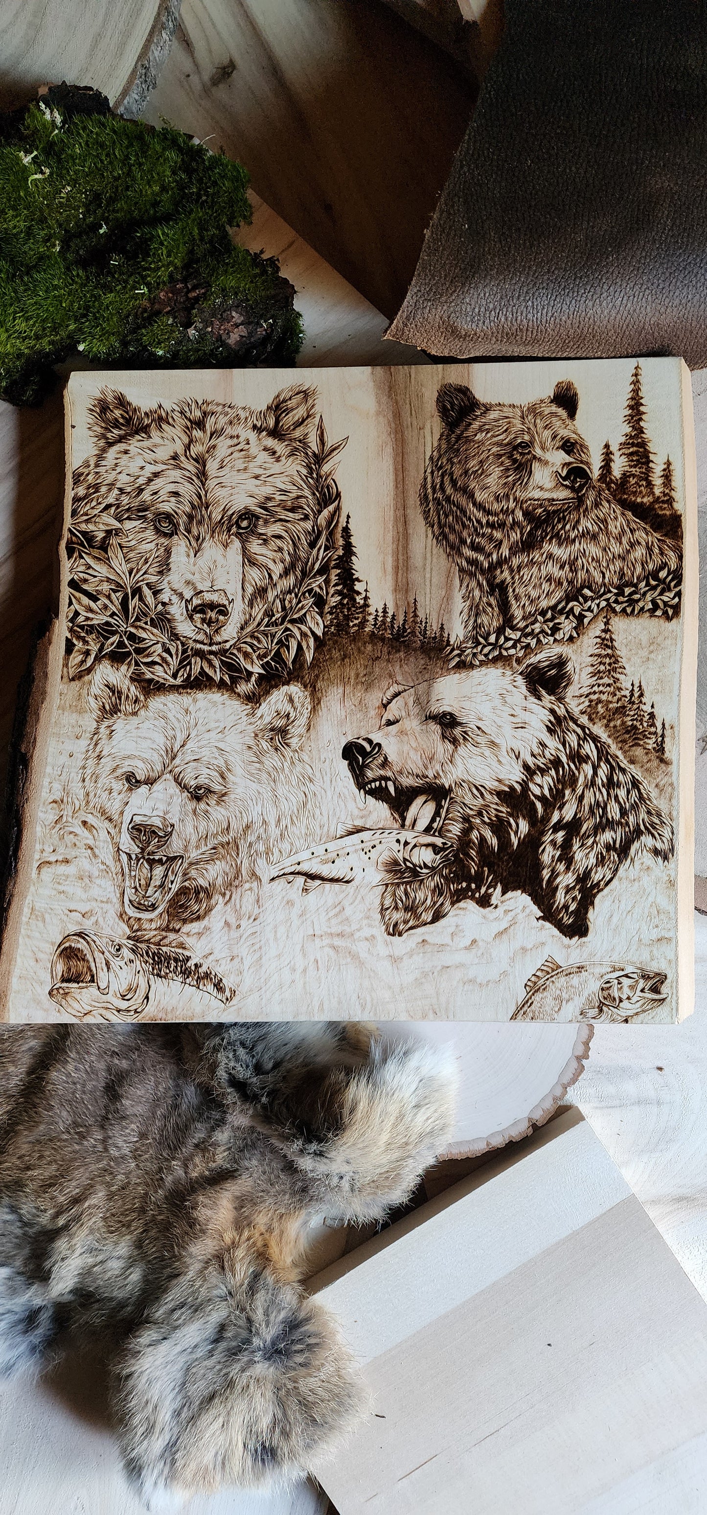 bears in burned wood art from burnt blessings studios