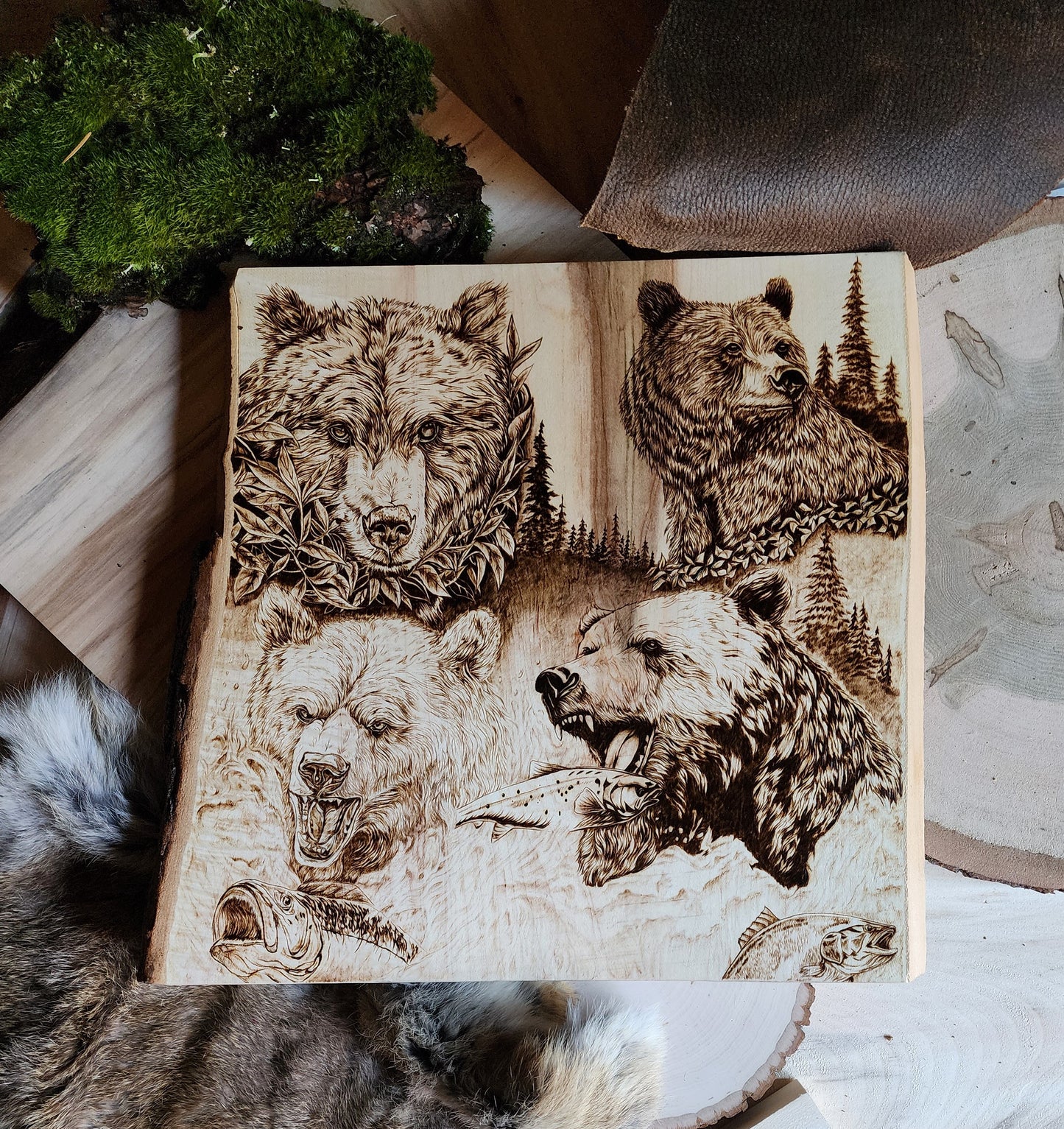 bears in burned wood art from burnt blessings studios