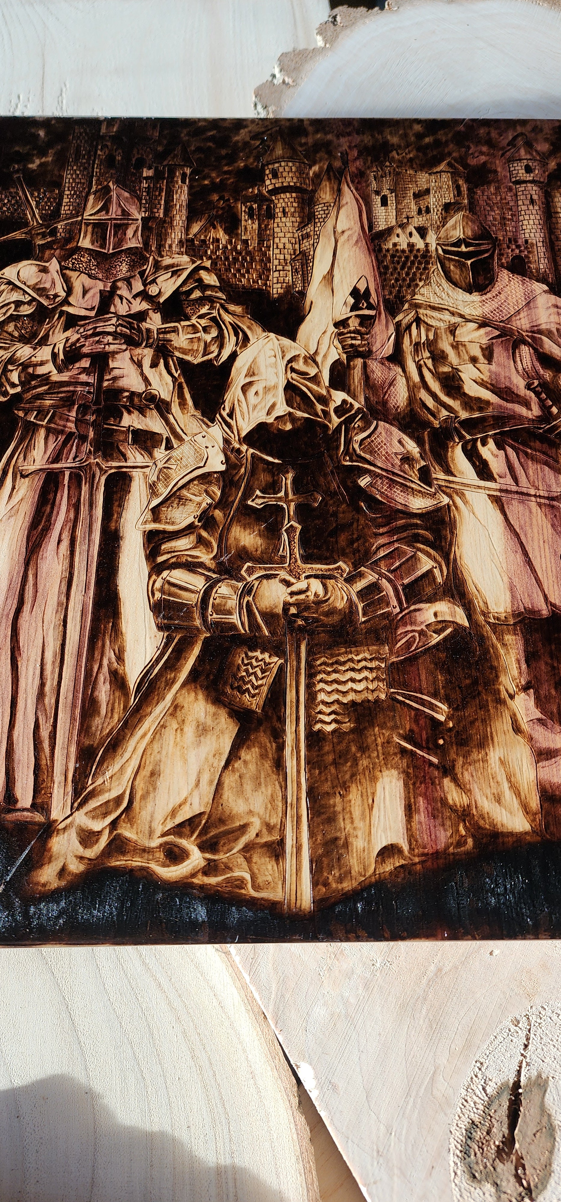 Medieval style original wood burned art