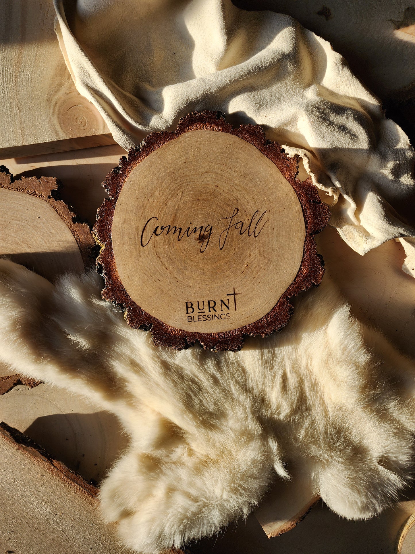coming fall, the name of a custom wood burned art piece from burnt blessings